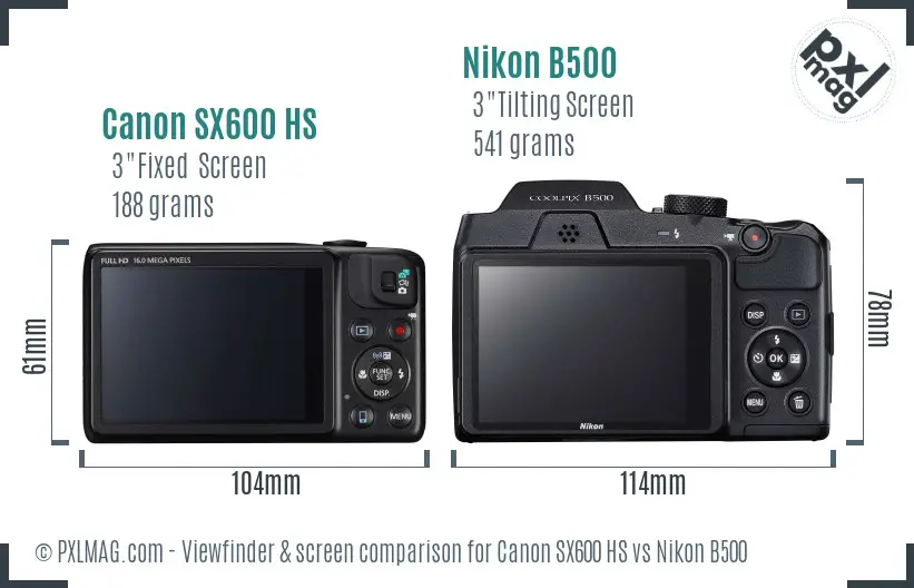 Canon SX600 HS vs Nikon B500 Screen and Viewfinder comparison