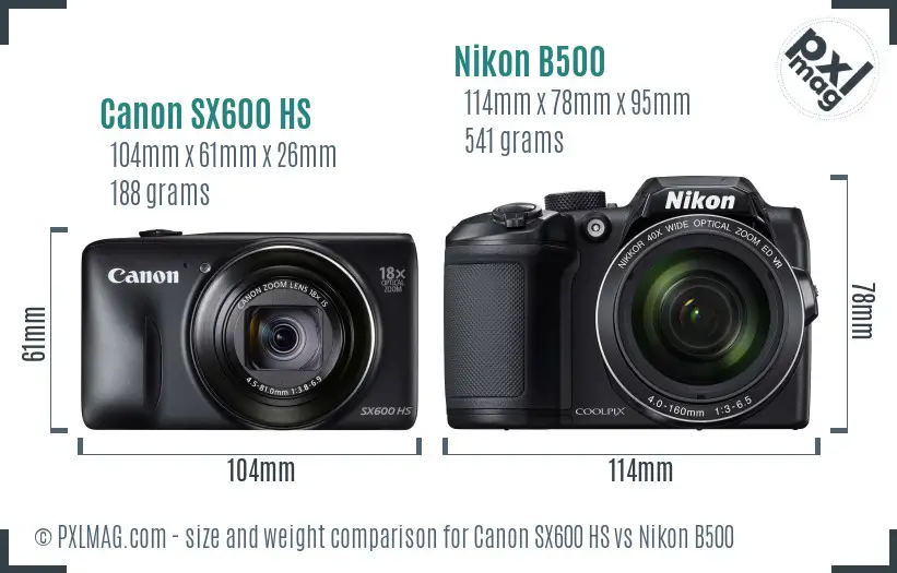 Canon SX600 HS vs Nikon B500 size comparison