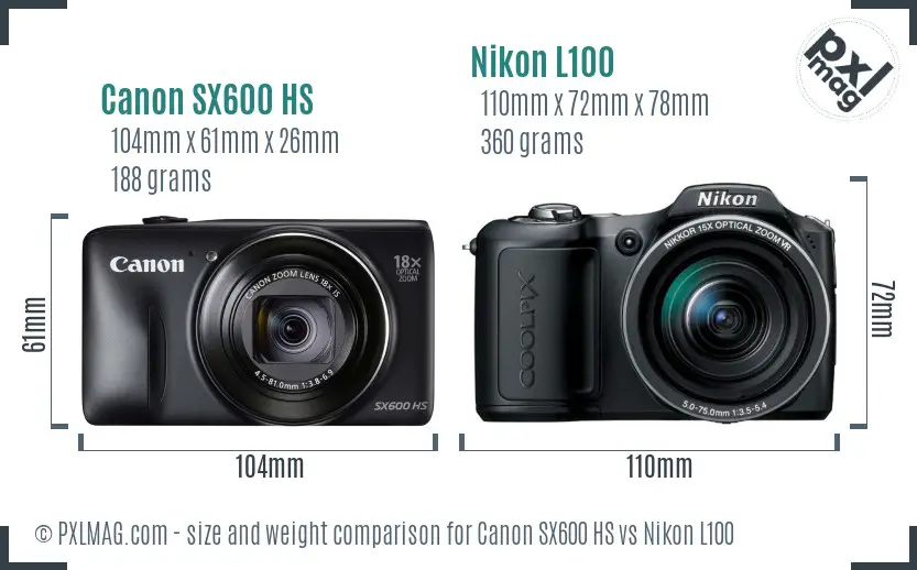 Canon SX600 HS vs Nikon L100 size comparison