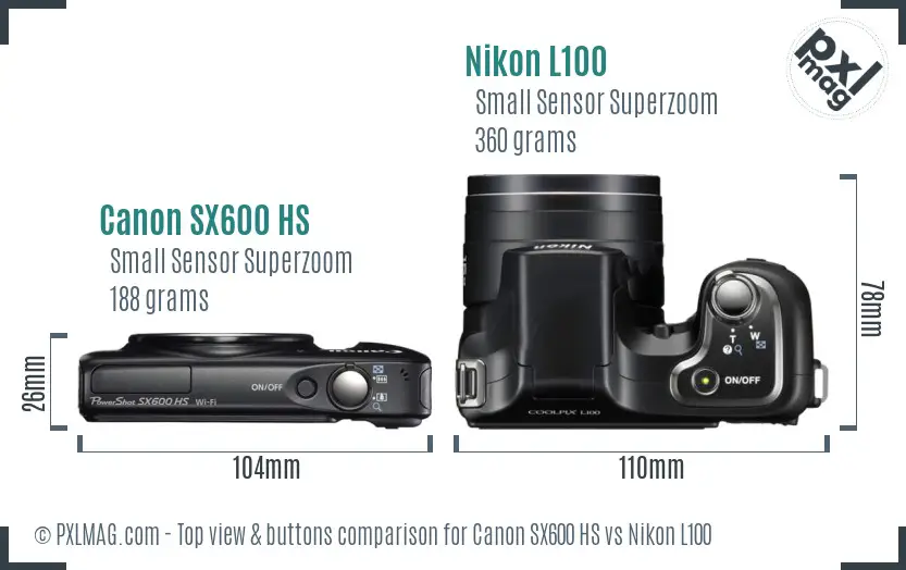 Canon SX600 HS vs Nikon L100 top view buttons comparison