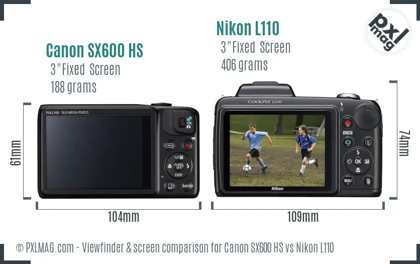 Canon SX600 HS vs Nikon L110 Screen and Viewfinder comparison