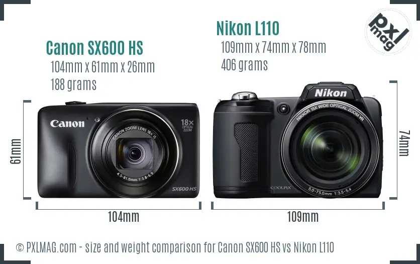 Canon SX600 HS vs Nikon L110 size comparison