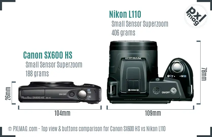 Canon SX600 HS vs Nikon L110 top view buttons comparison