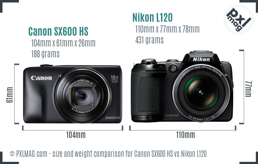 Canon SX600 HS vs Nikon L120 size comparison Canon SX600 HS vs Nikon L120 size comparison