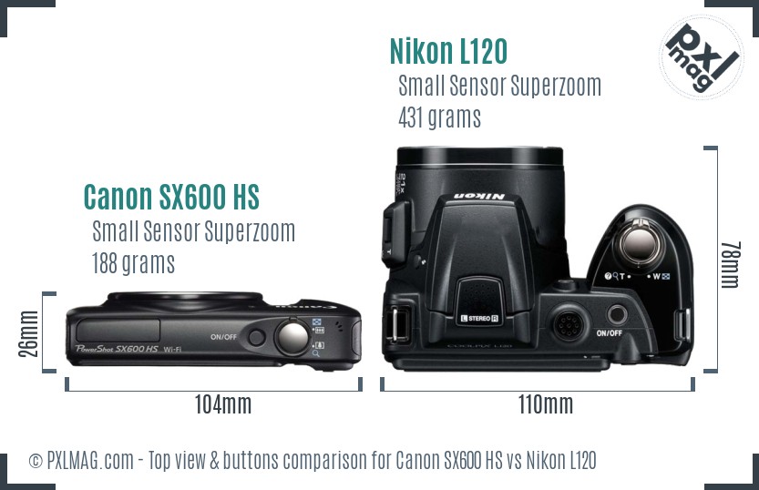 Canon SX600 HS vs Nikon L120 top view buttons comparison