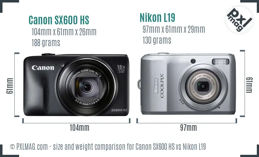 Canon SX600 HS vs Nikon L19 size comparison