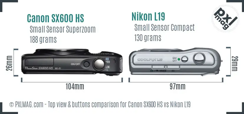 Canon SX600 HS vs Nikon L19 top view buttons comparison