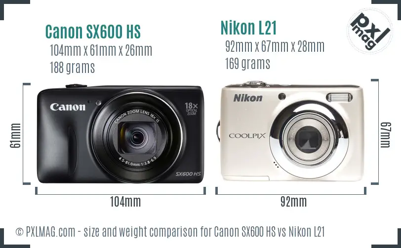 Canon SX600 HS vs Nikon L21 size comparison
