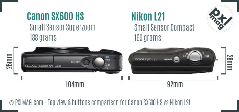 Canon SX600 HS vs Nikon L21 top view buttons comparison