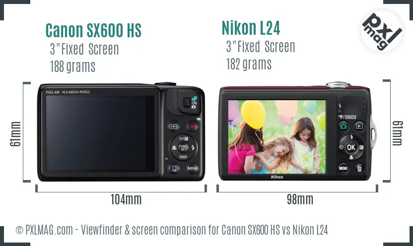 Canon SX600 HS vs Nikon L24 Screen and Viewfinder comparison