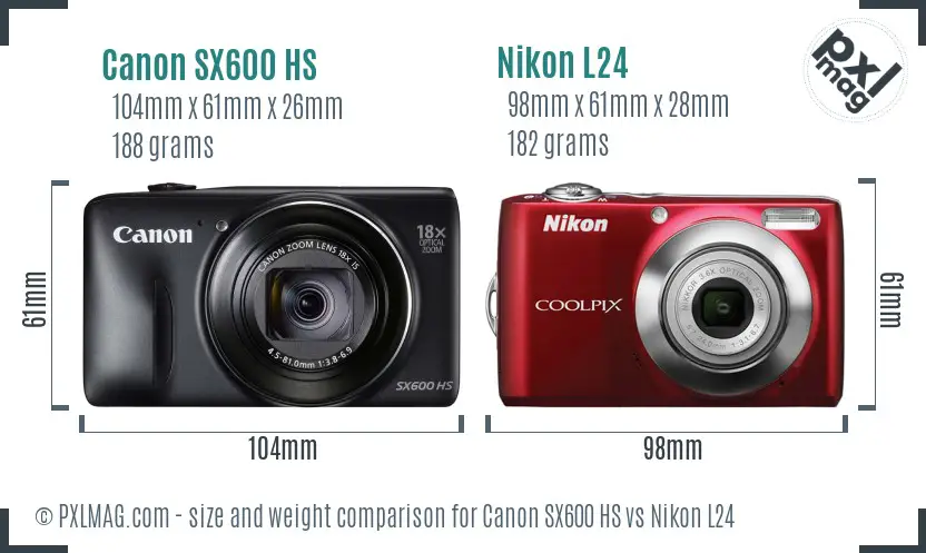 Canon SX600 HS vs Nikon L24 size comparison