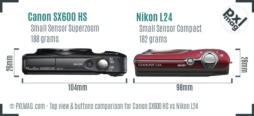 Canon SX600 HS vs Nikon L24 top view buttons comparison