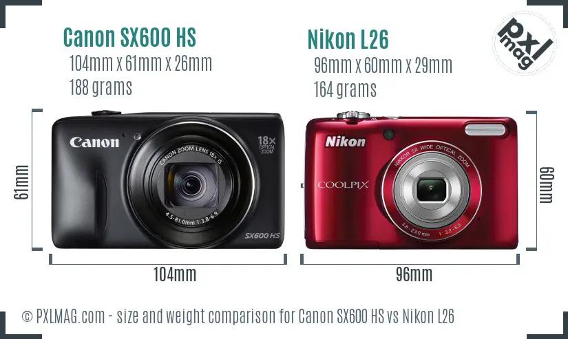 Canon SX600 HS vs Nikon L26 size comparison