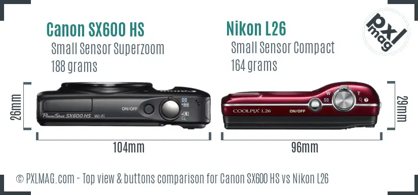 Canon SX600 HS vs Nikon L26 top view buttons comparison