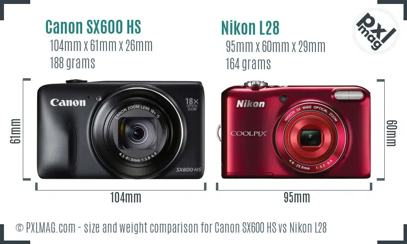 Canon SX600 HS vs Nikon L28 size comparison
