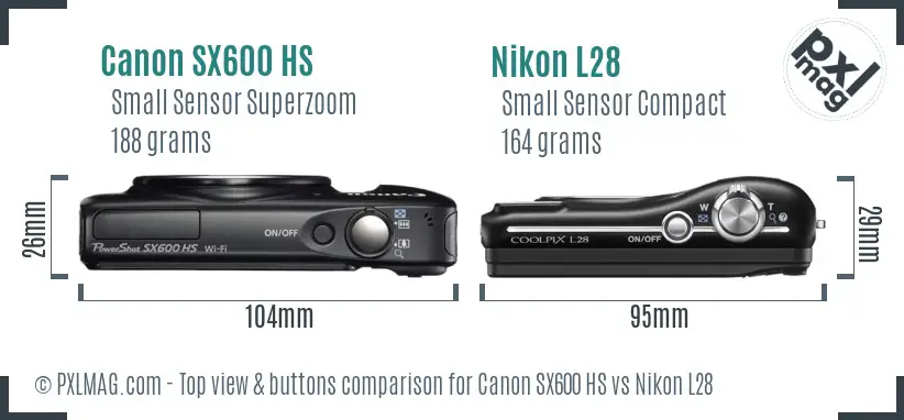 Canon SX600 HS vs Nikon L28 top view buttons comparison