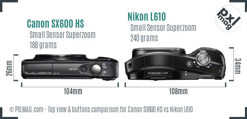 Canon SX600 HS vs Nikon L610 top view buttons comparison