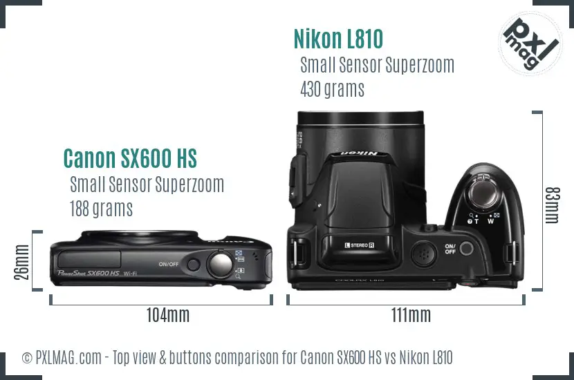 Canon SX600 HS vs Nikon L810 top view buttons comparison