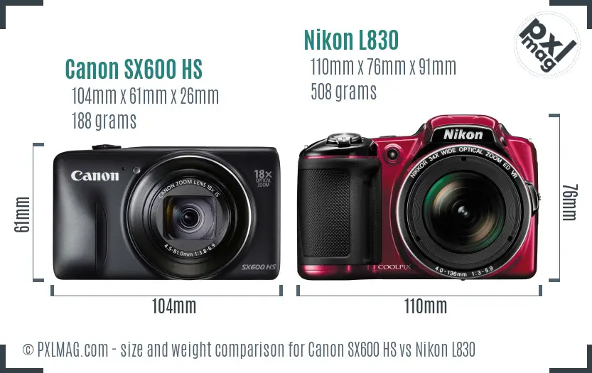 Canon SX600 HS vs Nikon L830 size comparison