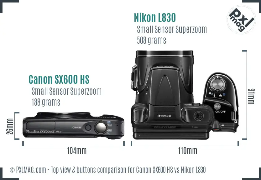 Canon SX600 HS vs Nikon L830 top view buttons comparison