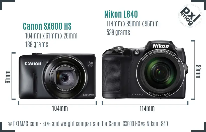 Canon SX600 HS vs Nikon L840 size comparison