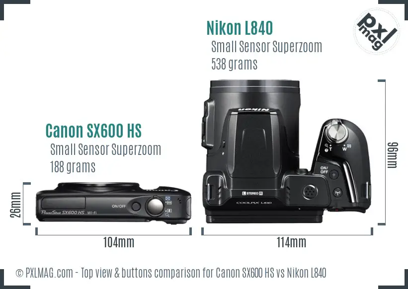 Canon SX600 HS vs Nikon L840 top view buttons comparison