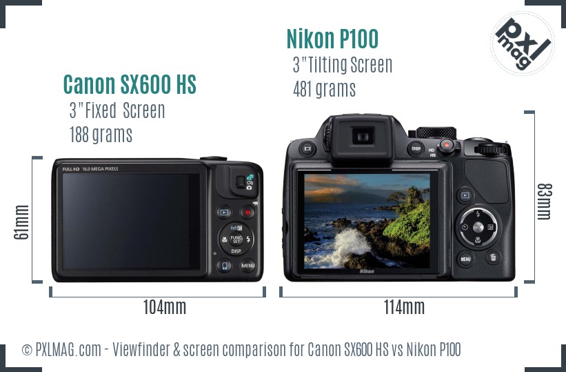 Canon SX600 HS vs Nikon P100 Screen and Viewfinder comparison