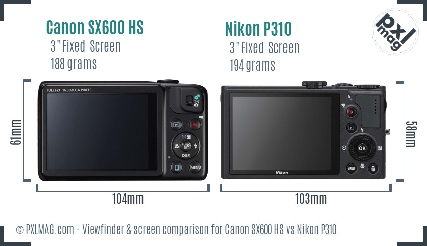 Canon SX600 HS vs Nikon P310 Screen and Viewfinder comparison