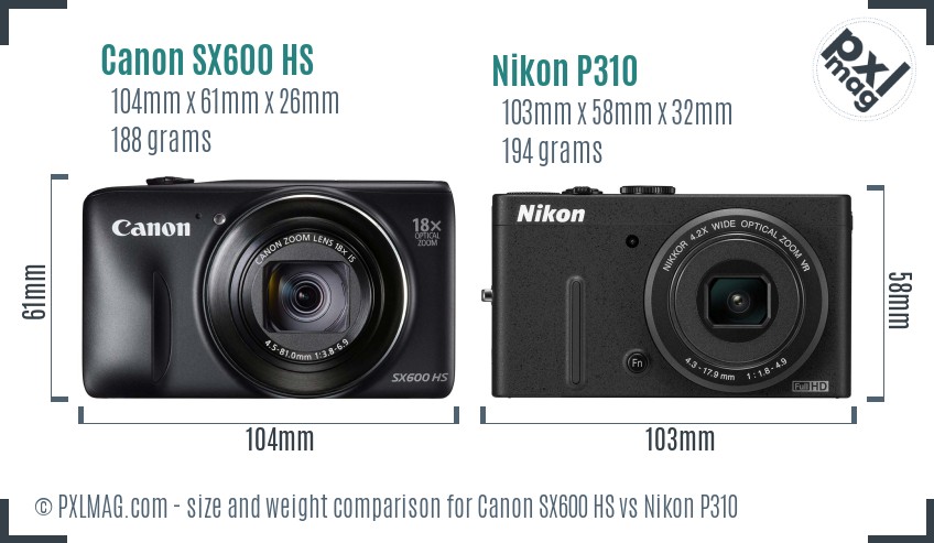 Canon SX600 HS vs Nikon P310 size comparison Canon SX600 HS vs Nikon P310 size comparison