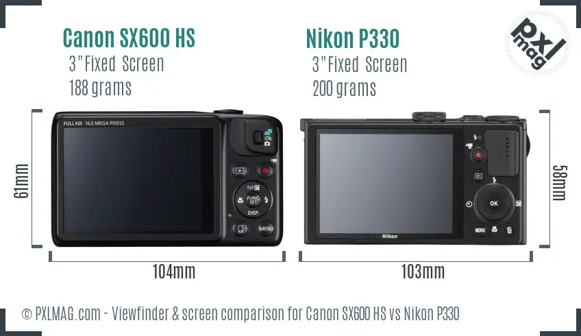 Canon SX600 HS vs Nikon P330 Screen and Viewfinder comparison