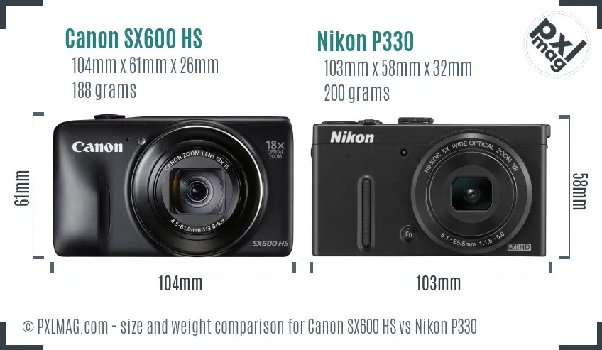 Canon SX600 HS vs Nikon P330 size comparison