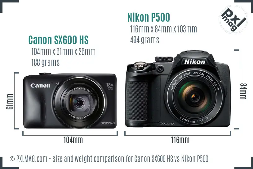 Canon SX600 HS vs Nikon P500 size comparison