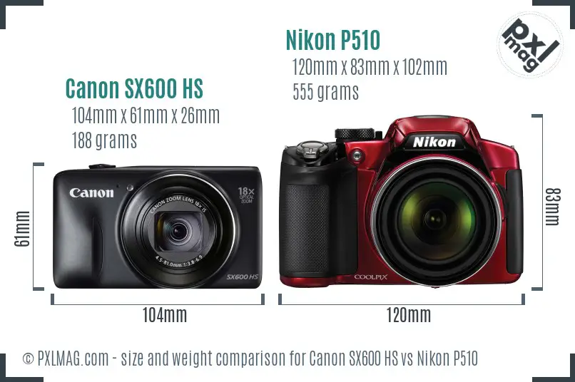 Canon SX600 HS vs Nikon P510 size comparison