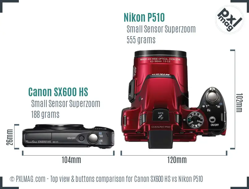Canon SX600 HS vs Nikon P510 top view buttons comparison