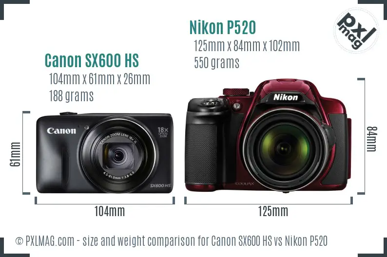 Canon SX600 HS vs Nikon P520 size comparison Canon SX600 HS vs Nikon P520 size comparison