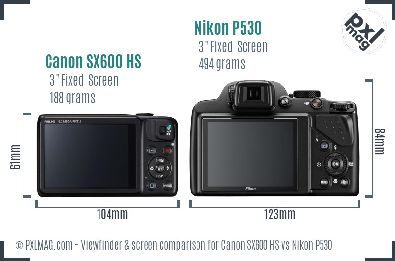 Canon SX600 HS vs Nikon P530 Screen and Viewfinder comparison