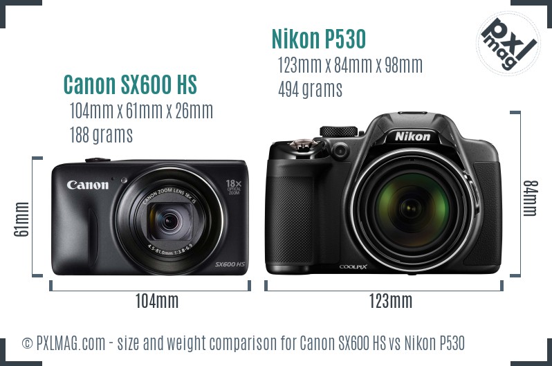 Canon SX600 HS vs Nikon P530 size comparison