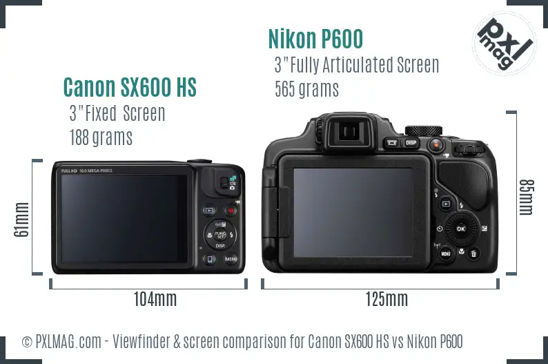 Canon SX600 HS vs Nikon P600 Screen and Viewfinder comparison