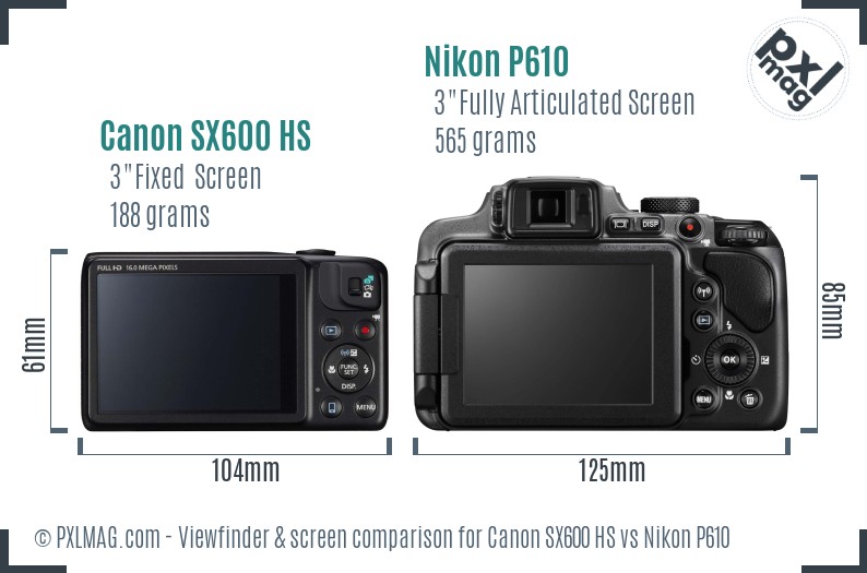Canon SX600 HS vs Nikon P610 Screen and Viewfinder comparison