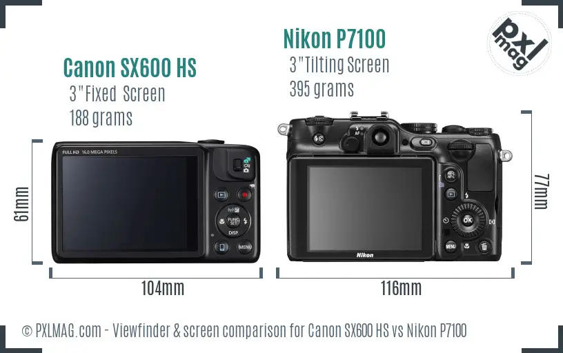 Canon SX600 HS vs Nikon P7100 Screen and Viewfinder comparison