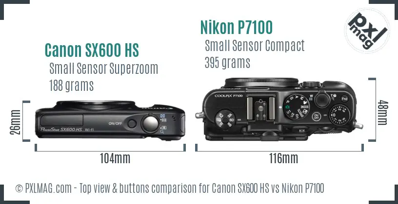 Canon SX600 HS vs Nikon P7100 top view buttons comparison