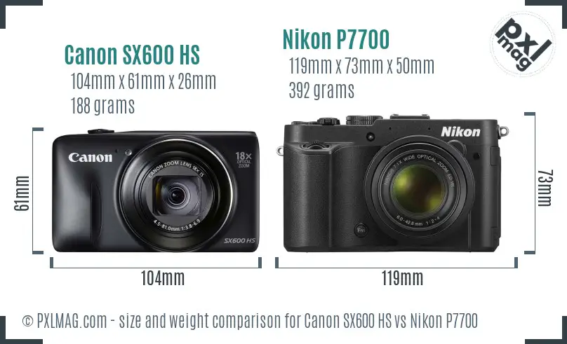 Canon SX600 HS vs Nikon P7700 size comparison