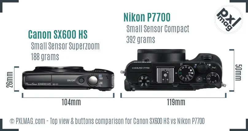 Canon SX600 HS vs Nikon P7700 top view buttons comparison