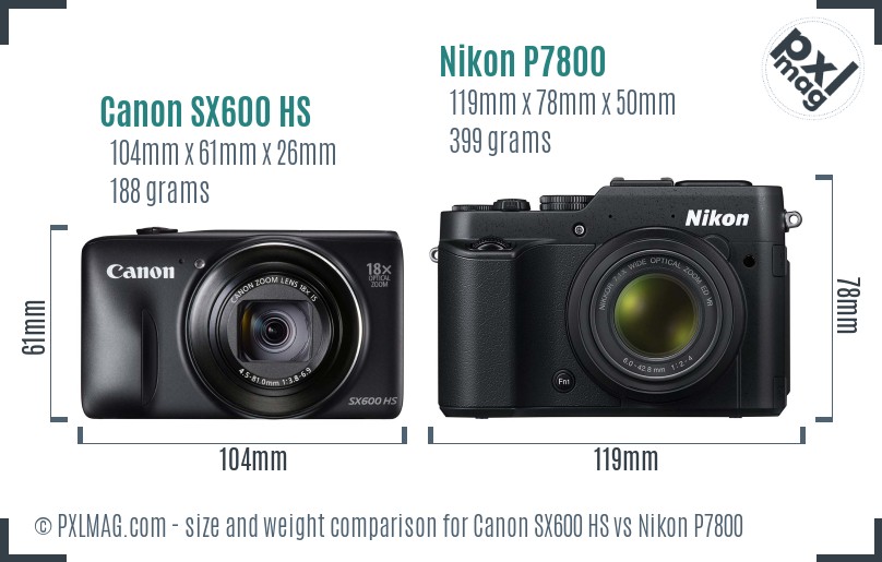 Canon SX600 HS vs Nikon P7800 size comparison