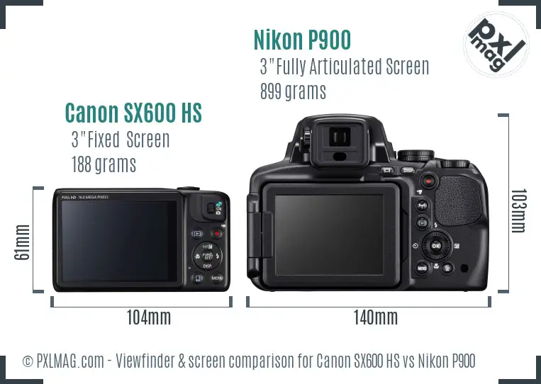 Canon SX600 HS vs Nikon P900 Screen and Viewfinder comparison