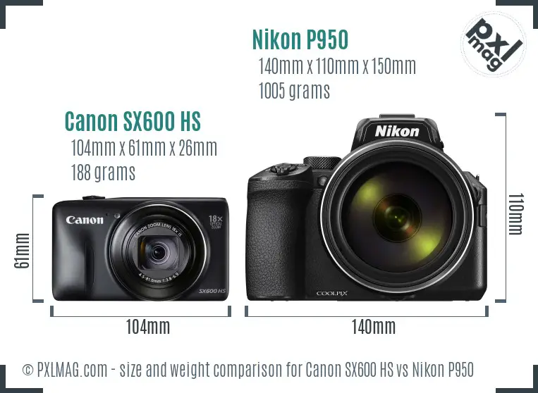 Canon SX600 HS vs Nikon P950 size comparison