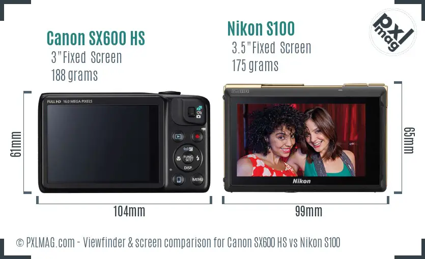 Canon SX600 HS vs Nikon S100 Screen and Viewfinder comparison Canon SX600 HS vs Nikon S100 Screen and Viewfinder comparison