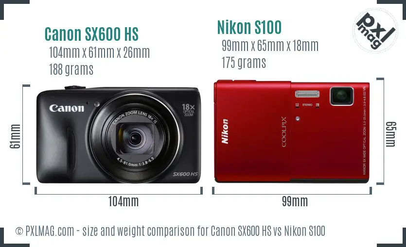 Canon SX600 HS vs Nikon S100 size comparison Canon SX600 HS vs Nikon S100 size comparison