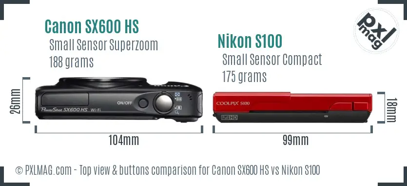 Canon SX600 HS vs Nikon S100 top view buttons comparison Canon SX600 HS vs Nikon S100 top view buttons comparison