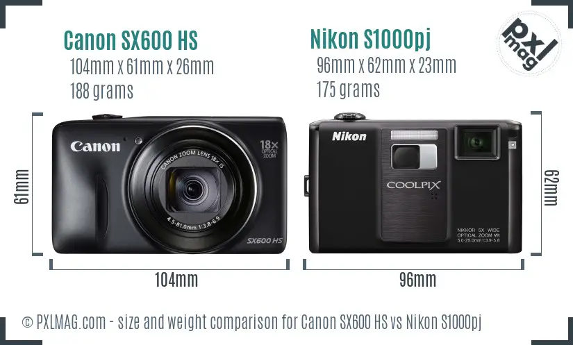 Canon SX600 HS vs Nikon S1000pj size comparison Canon SX600 HS vs Nikon S1000pj size comparison